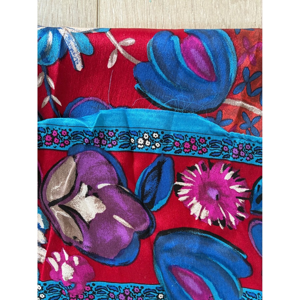 Jones New York Silk Scarf Set 2 Floral Red Brown Ombre Made in Japan Vintage - Picture 2 of 10